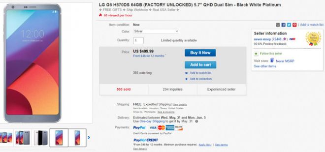  'LG G6' 64GB , ̱  500޷ Ǹ ...